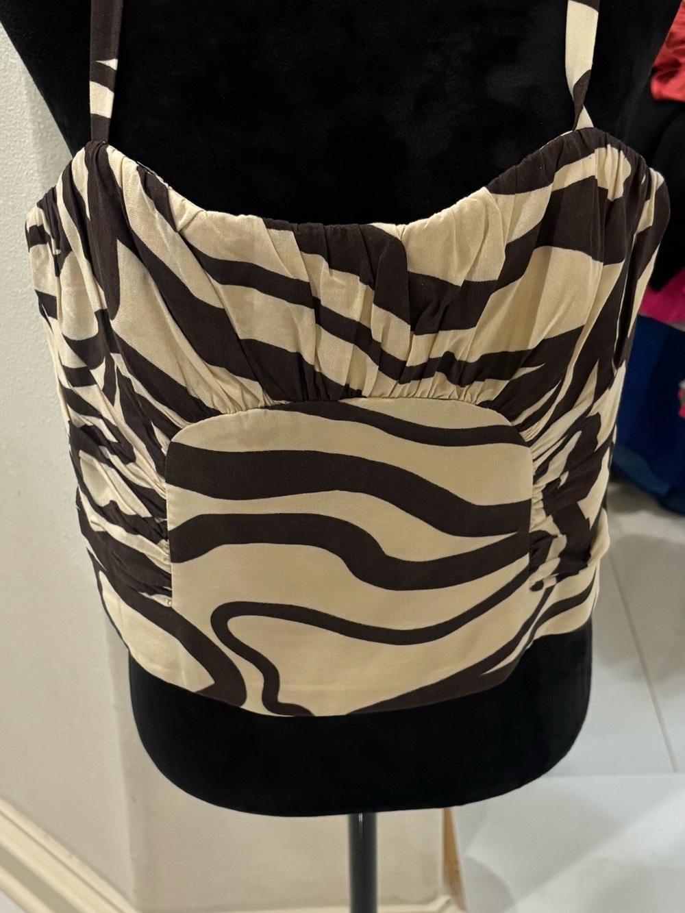 ANTONIO MELANI dark brown  & Cream Zebra-Print Spaghetti Strap Crop Top